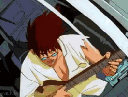 a cartoon of a man playing a guitar with the words yackdeath tumblr below him