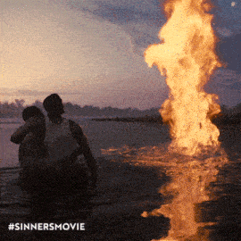 a poster for the sinner 's movie shows a couple standing in the water