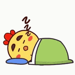 a cartoon chicken is sleeping under a blanket .