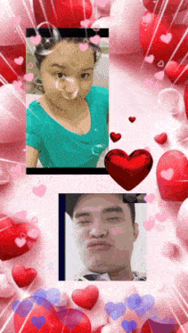a picture of a woman and a man with hearts around them