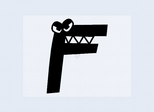 a black and white drawing of the letter f with a crocodile head