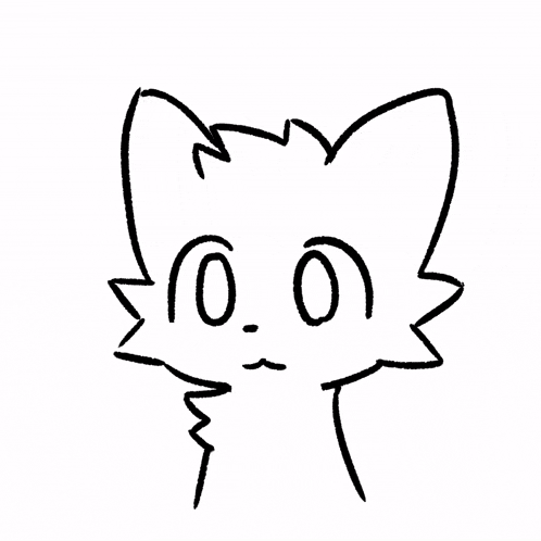 a black and white drawing of a cat with two red hearts