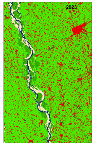 a map showing a river and the year 2023