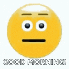 a blue smiley face with a surprised look on its face is saying good morning .