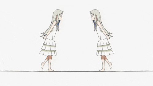 two anime girls in white dresses are holding hands