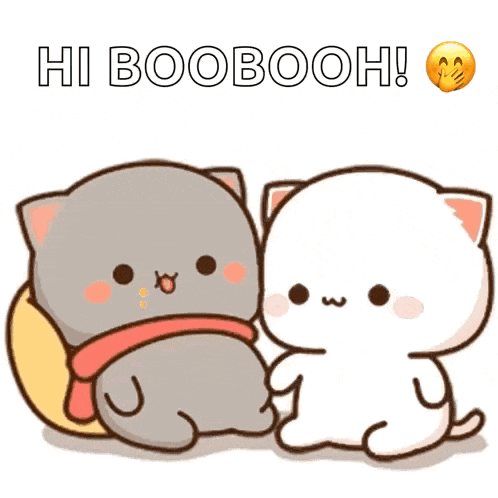 a cartoon of two cats sitting next to each other with the words hi boobooh written above them