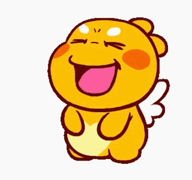 a yellow cartoon character with wings is smiling and laughing .