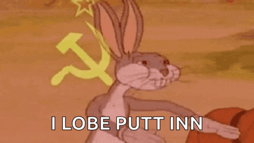 bugs bunny from looney tunes is holding a pumpkin in front of a hammer and sickle symbol .
