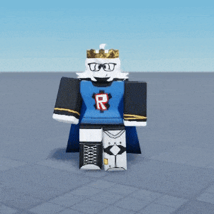 a cartoon character wearing a crown and a shirt with the letter r on it