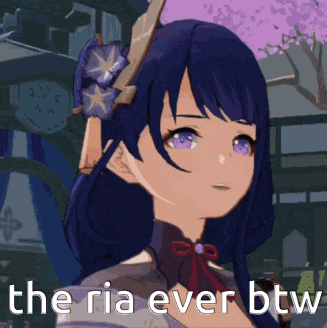 a cartoon of a girl with purple eyes and the words the ria ever btw below her