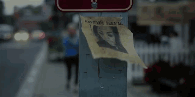 a poster on a pole that says " have you seen m. "