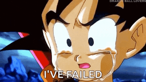 a cartoon character is crying with tears coming out of his eyes and the words `` i 've failed '' .