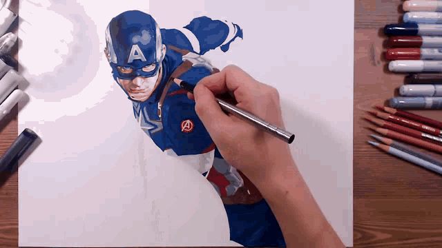 a drawing of captain america with the letter a on his helmet