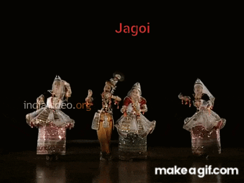 a group of people are dancing with the word jagoi on the bottom