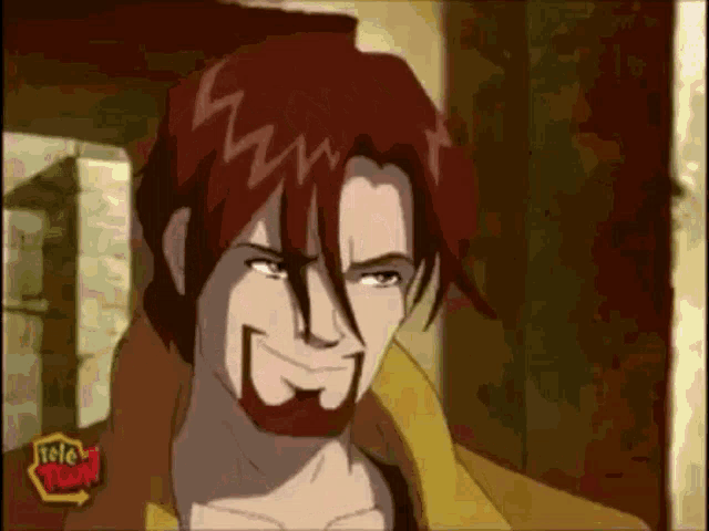 a cartoon of a man with red hair and a beard with a teletoon logo on the bottom right