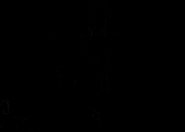 a group of people are standing in a dark room with their faces painted black
