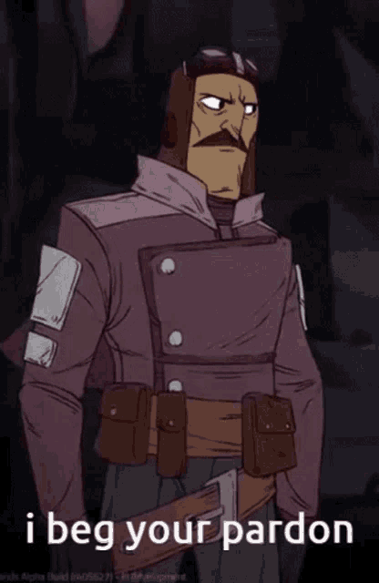 a cartoon of a man with the words i beg your pardon