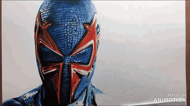 a drawing of a blue and red spiderman is made in animatica