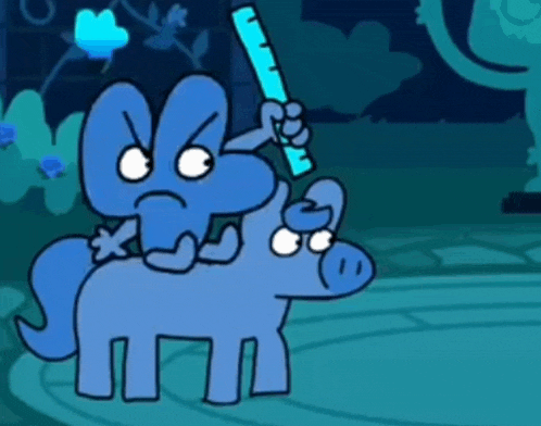 a cartoon character is holding a ruler while riding a horse .
