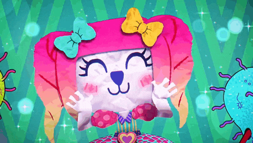 a cartoon drawing of a cat wearing a pink hat