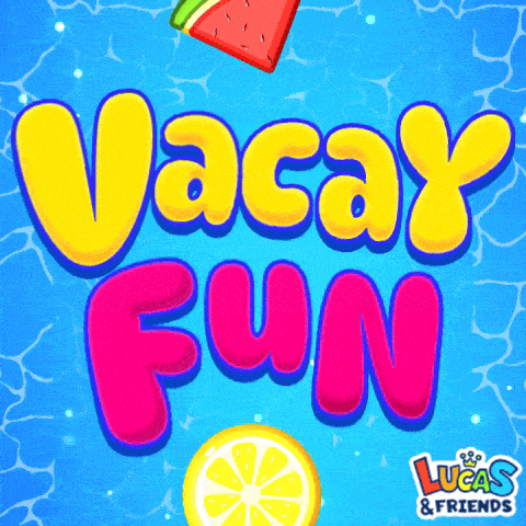a colorful advertisement for vacay fun lucas & friends