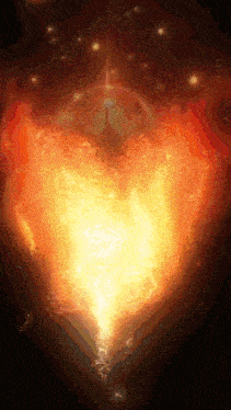 a painting of a heart shaped fireball with a black background