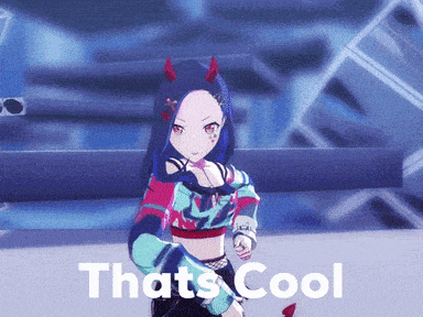 a girl with horns and the words that 's cool behind her