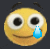 a yellow smiley face with big eyes is crying with a blue tear coming out of it 's eye .