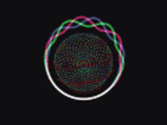 a colorful circle with a white border on a black background .