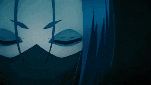 a person with blue hair is wearing a mask