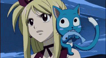 a girl is holding a cat with a fish in its mouth ..