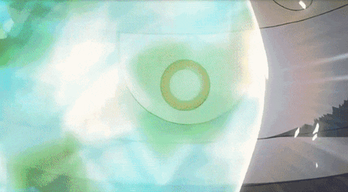 a green sphere with a circle in the middle