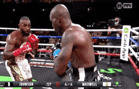 two boxers are fighting in a boxing ring with a credit app sign in the background
