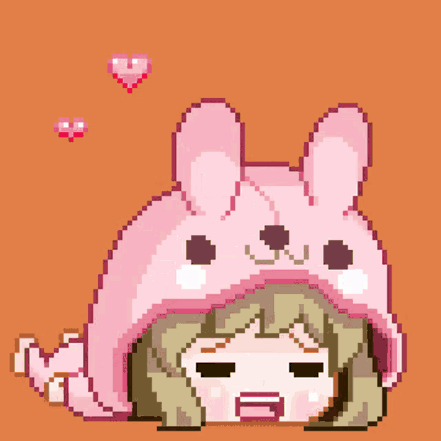 a pixel art of a girl wearing a bunny hat