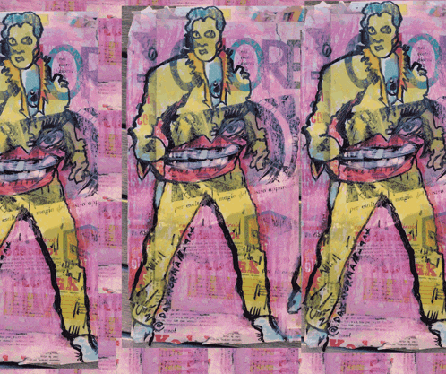 three paintings of a man on a pink background with the word hope