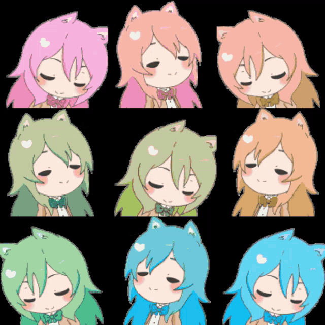 a bunch of anime characters with different hair colors