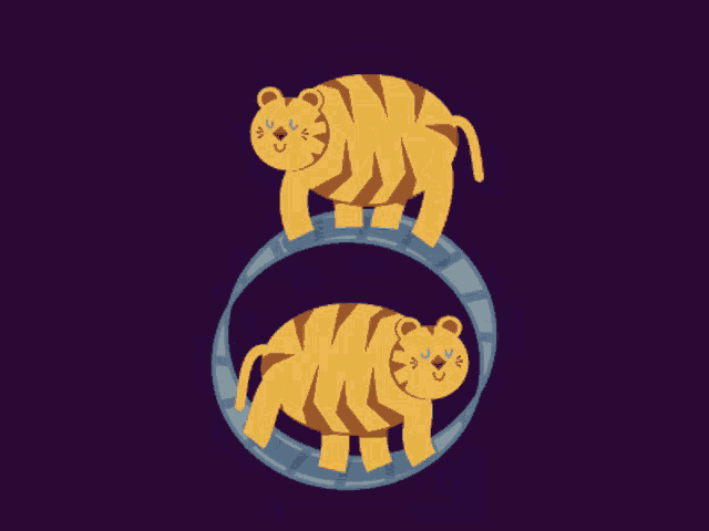 a cartoon illustration of two tigers standing on top of a ring