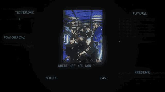 a group of people standing next to each other with the words where are you now on the bottom