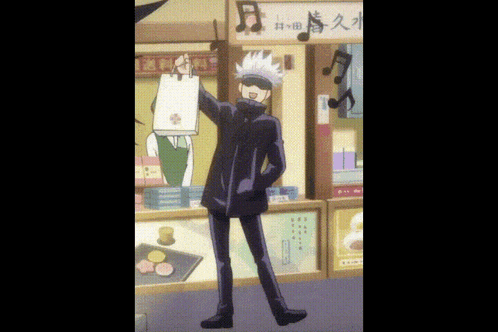 a cartoon character is standing in front of a store with a sign that says ' a ' on it