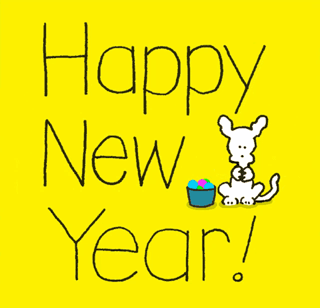 a yellow background with the words happy new year written in black