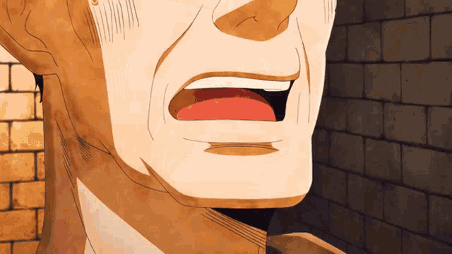 a close up of a man 's face with his mouth wide open