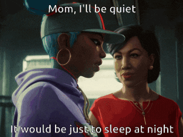 two women are standing next to each other and the caption says mom i 'll be quiet it would be just to sleep at night