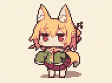 a pixel art of a girl standing next to a metal cylinder .