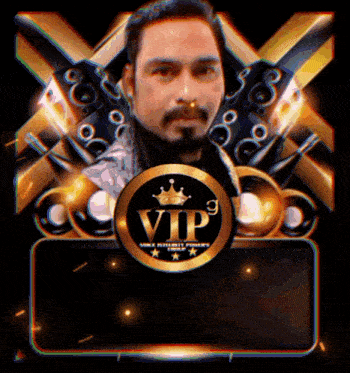 a man with a beard is surrounded by speakers and a sign that says vip