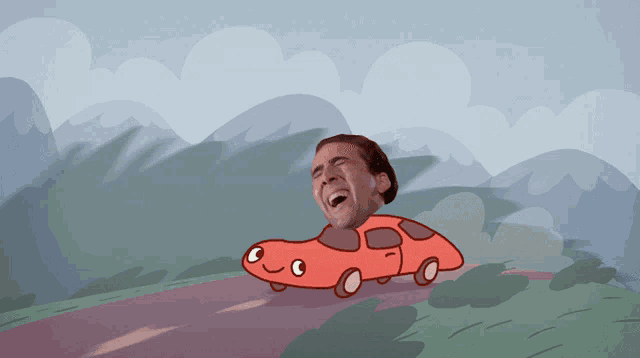 a cartoon drawing of a man laughing in a car