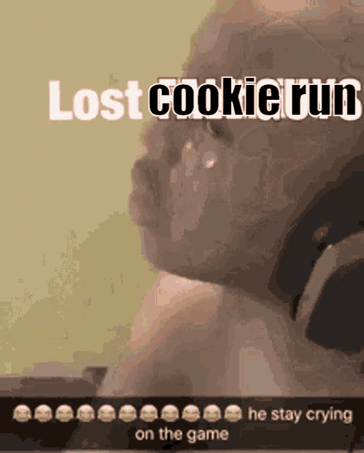 a baby is crying with the words lost cookie run written above him