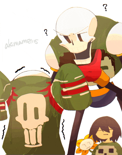 a drawing of a skeleton with a flower and a question mark