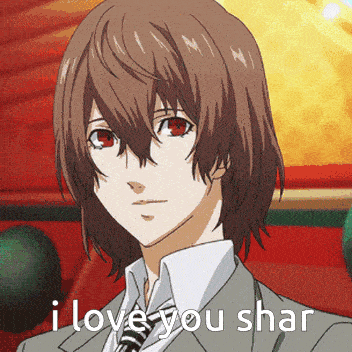 a cartoon of a man in a suit and tie says i love you shar