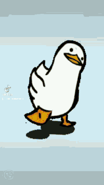 a cartoon duck is walking on a blue background with tik tok written on the bottom right