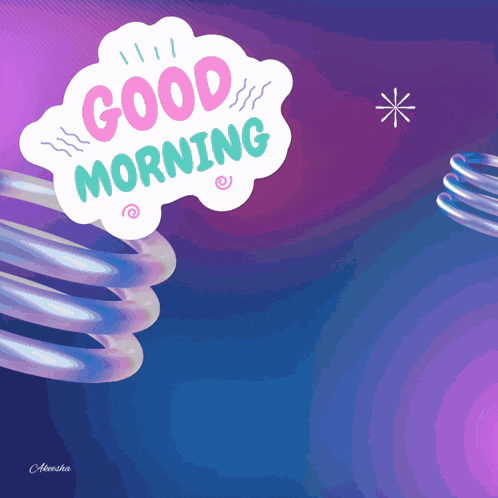 a sticker that says good morning on a blue background